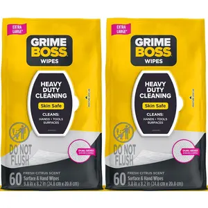 Surface and Hand Wipes (2x60ct)| Remove, Oil,, Adhesives, Mud, Dirt| Workshop Replace Cleaners like Rags, Towels, Pumice, Soap