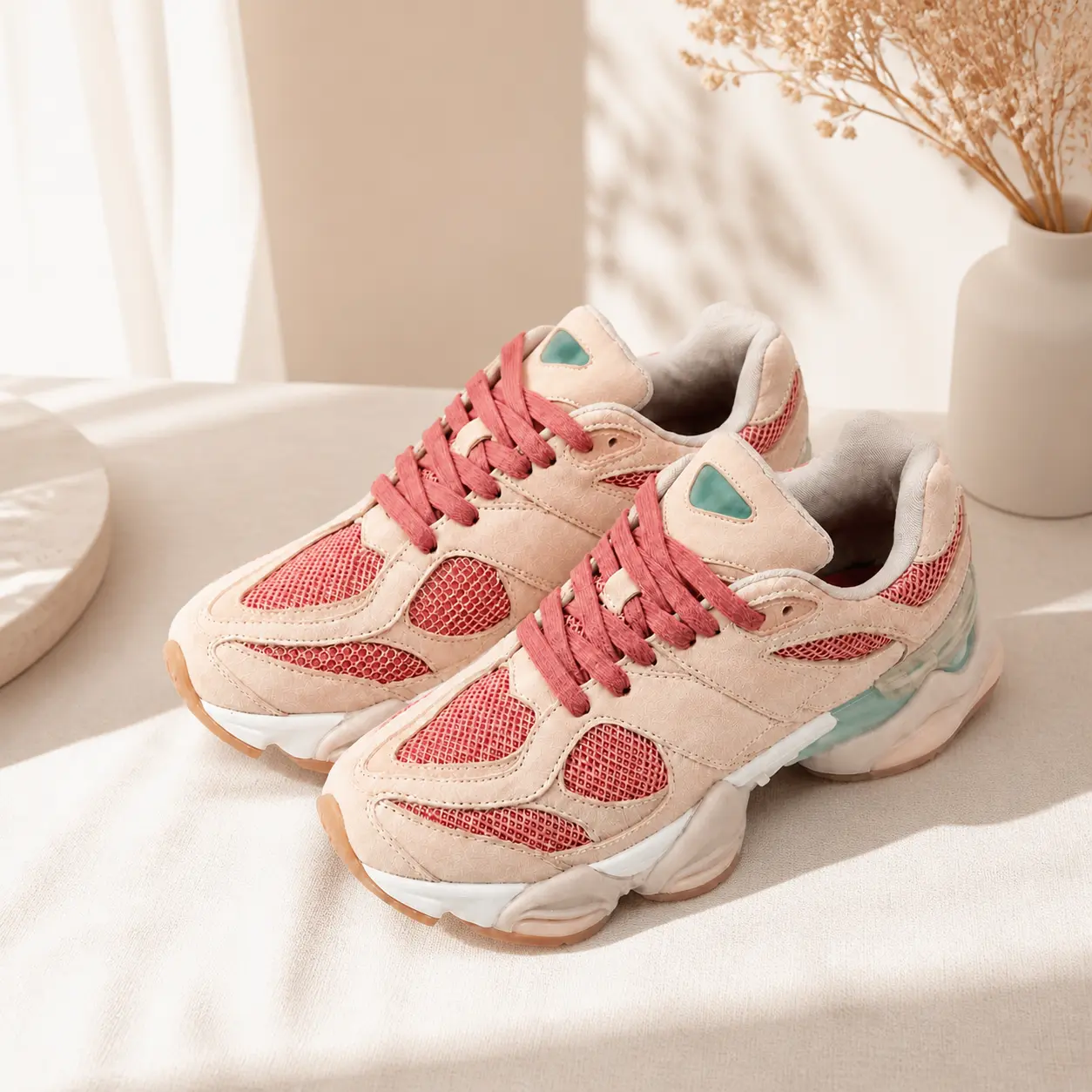 Trendy Blush Pink Chunky Retro Dad Sneakers For Women Breathable Mesh Upper Soft Insole Supportive Sole Ideal For Casual Running Walking Everyday Stylish Footwear
