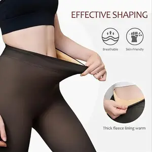 Fleece Stockings Effective Shaping Breathable Skin-Friendly Thick Fleece Lining Warm Leggings for Women Everyday Wear Basic Casual Minimalist Sheer Black Womenswear Fit Clothing Clothing
