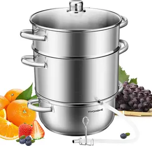 VIVOHOME 9.3QT Stainless Steel Steam Juicer 3-Layer Large Capacity Extractor Pot with Glass Lid, Double Handles, 2 Hose, Clamp, Induction Compatible for Fresh Fruit Vegetable Juice Aluminium Multifunctional Kitchenware Ideal Gift