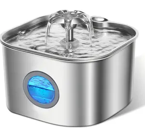 2.6L Cat Water Fountain, 304 Stainless Steel Pet Drinking Fountain with Water Level Window,  Flower Shape Water Spout Automatic Water Dispenser, Indoor Hydration Station for Cats and Small Dogs
