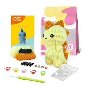 Beginner DIY Crochet Kit, Cute Dinosaur, Easy to Learn, Perfect for Doll Gifts, Stress Relief, Knitting Learning, Includes Video Tutorial