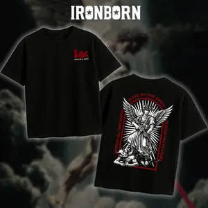 IRONBORN 2026 Saint Michael T-Shirt/Hoodie Casual 100% Cotton, Army Military Menswear, Gun Shirt Tactical Gear, Veteran Shirt, Good Graphic Shirt, Made In USA.