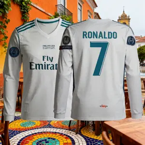 No.7 C.Ronaldo 2017 18 Retro Home White Away Blue Long-Sleeved Soccer Jerseys