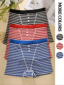 Women's Striped Print Underwear Set, Comfortable Breathable Fabric, Simple Stripe Design, Pack of 3, Ladies' Casual Fitted Panties