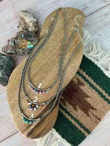 Handmade Sterling Silver Kingman Turquoise, Orange Mojave, White Buffalo, Cotton Candy Beaded Necklace "Signed Nizhoni"