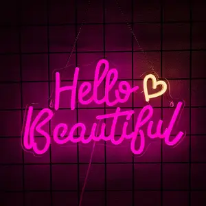 Hello Beautiful Neon Wall Decor, LED Neon Sign for Girls Room Decoration, Birthday Party Light Up Sign, Valentine's Day Gift