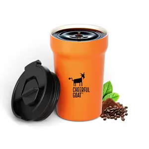 Cheerful Goat Insulated Coffee Mug 12oz Stainless Steel Travel Tumbler with Ceramic Liner for Hot Cold Water at Home Office or On the Go