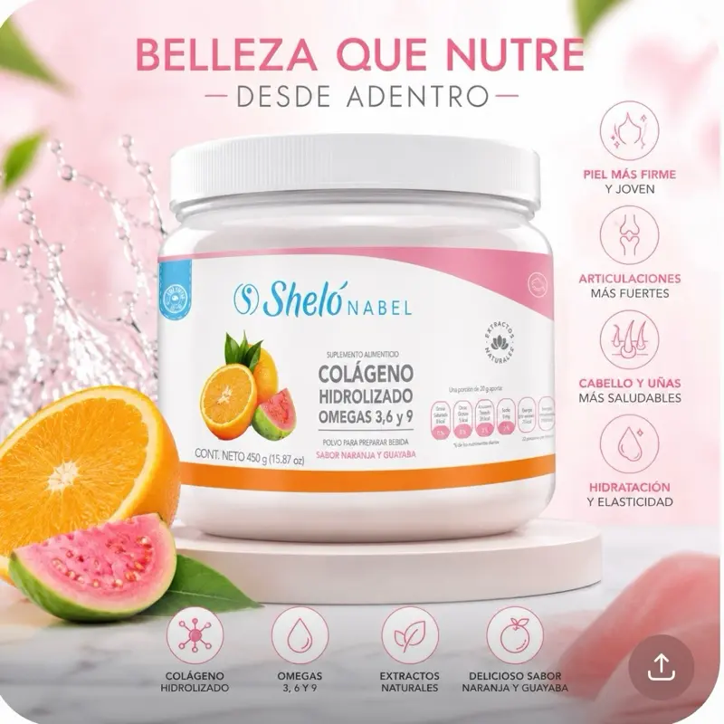 Shelo Nabel Hydrolyzed Collagen Powder with Omega 3, 6 & 9 | Orange & Guava Flavor