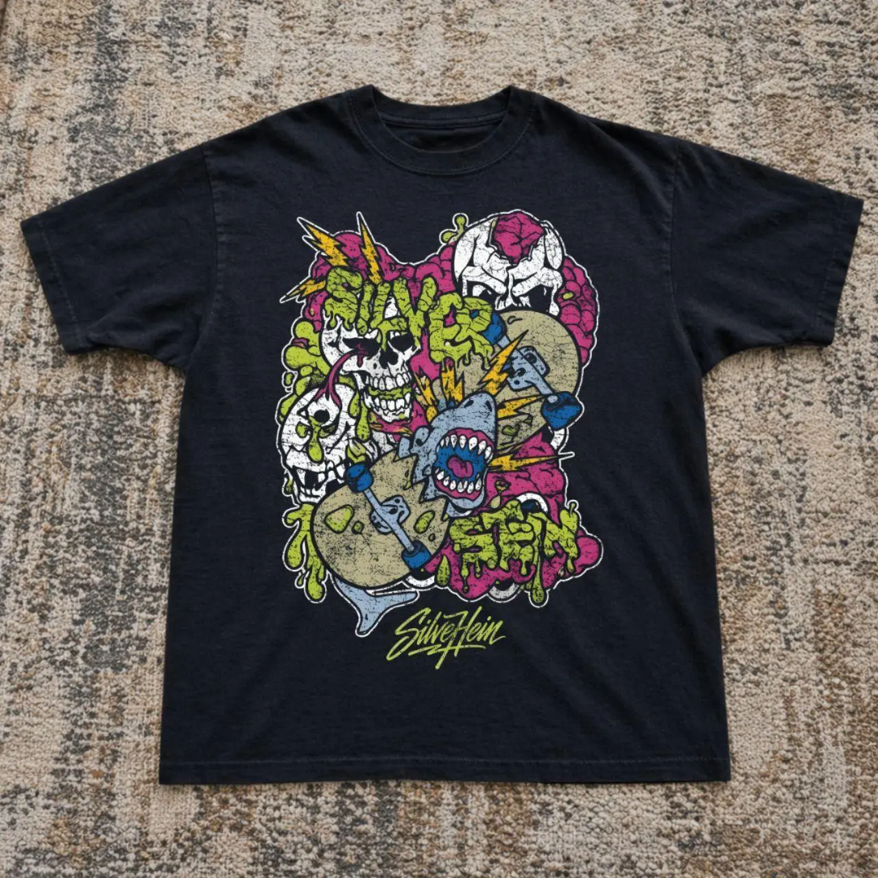Silverstein Skull Collage Graphic T-Shirt, Emo Post Hardcore Band Printed Graphic Tee, Y2K Rock Gothic Skull Baby Tee, Short Sleeve Unisex Cotton T-Shirt Top