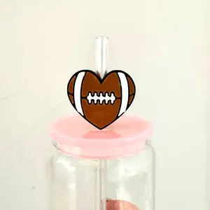 Football heart shaped 3d printed straw topper 8mm with rinestone bling