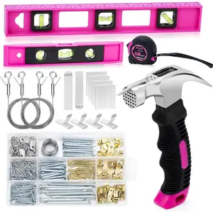 328Pcs Wall Decor Hanging Kit with Hooks, Nails, Wire - Complete Hanging Tool Set Includes Level, Claw Hammer, Strips for Secure Mounting - Heavy Duty Hardware for Frames, Mirrors, Artwork - Durable Hanging Solutions for Home & Office Organiser Steel