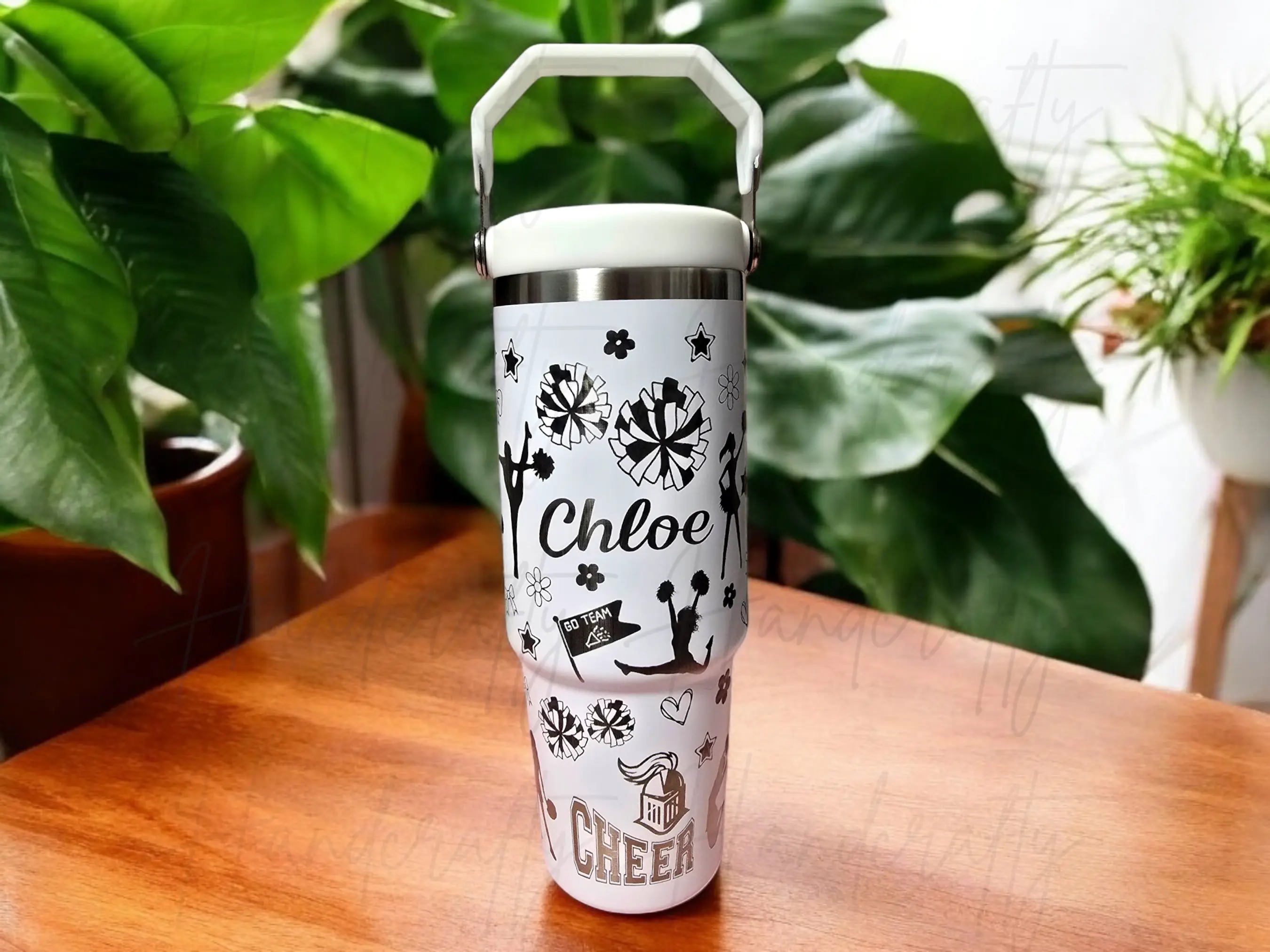 Personalized laser engraved cheer leader flip straw insulated tumbler, cheer coach insulated stainless steel tumbler cup, cheer team tumbler