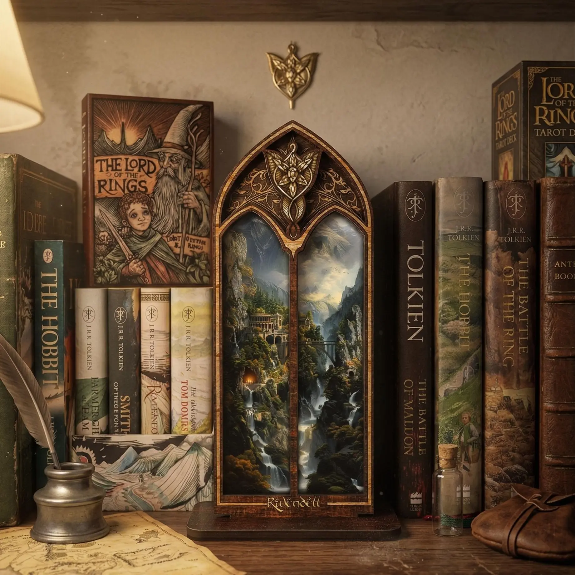 LOTR Rivendell Window Bookshelf Decor, Book Nook, Gift for Tolk Fans, Window View Booknook