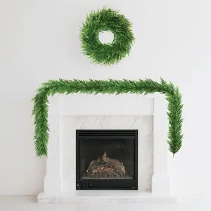 2 Pack Christmas Garland and Wreath Set, PE Material Realistic Artificial Greenery, 9FT Garland & 22 Inch Wreath for Indoor Outdoor Xmas Decor, Fireplace, Stairs, Door