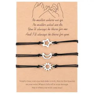 Pinky Promise Matching Bracelet  3 Sun Moon Star Friendship Bracelets Gift Friend Charm For Women Adjustable Braided Sister Family Teens