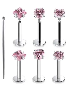 Set of 7pcs 16g Lip Rings with Cz, Internally Threaded Monroe Lip Ring, Medusa Snake Bite Piercing Jewelry, Conch Tragus Forward Helix, Side Labret Jewelry, Cartilage Helix Piercing