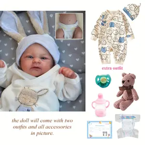 19inch 49cm Realistic Newborn Doll Soft Touch Full Vinyl Handmade Baby Gift with 2 Outfits & Extra Set for Birthday Christmas Thanksgiving