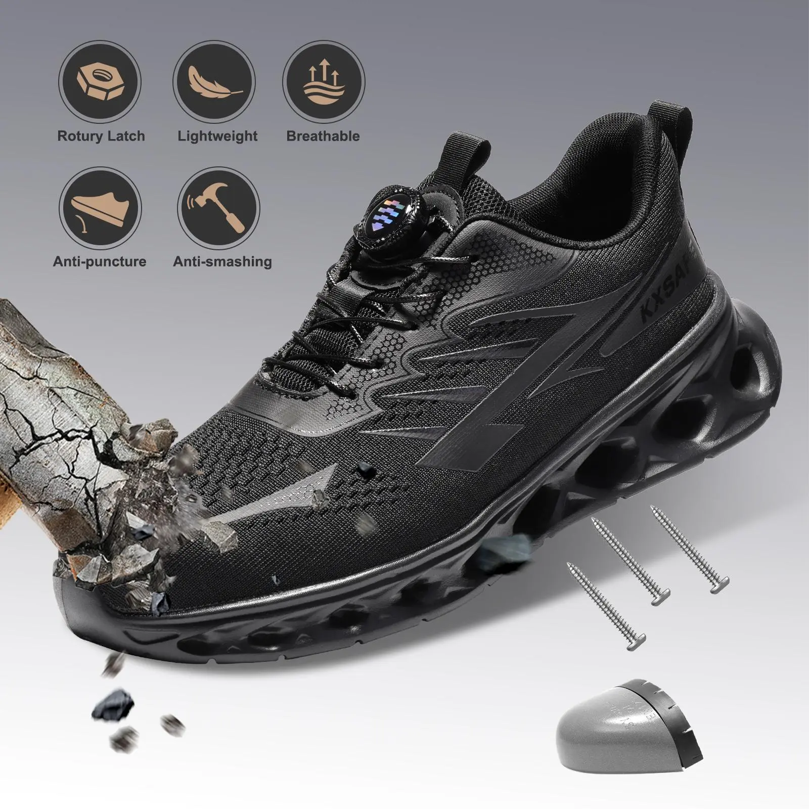 Steel Toe Shoes for Men Women Safety shoes stylish shoes Work safety sneaker Stylish shoe with Rotating Buckle Smash Stab Resistant Air Cushion Safety Shoes Comfortable Breathable  All-Day Comfort  Work Shoes Industrial Work Summer Vibes