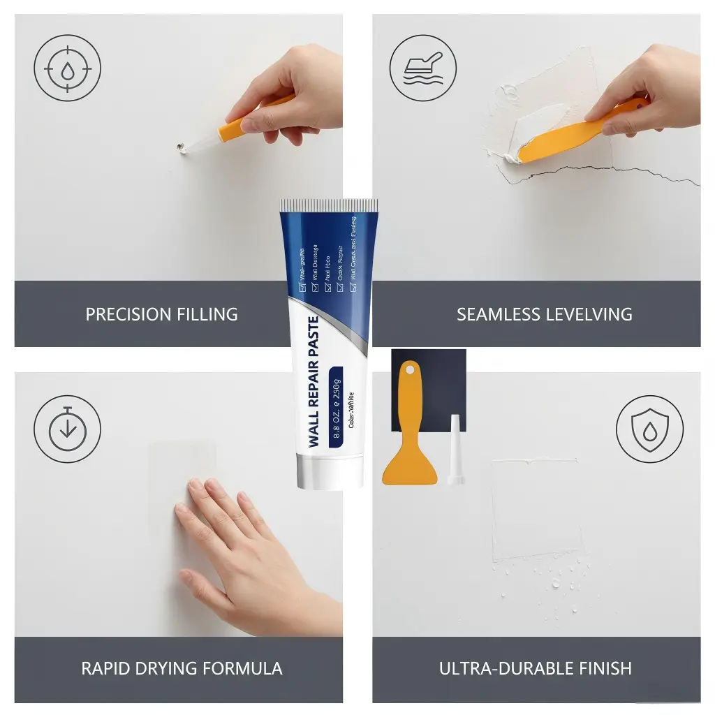 Instant Wall Repair Paste 250g Drywall Patch Compound, Seamless Crack Hole Filler, Quick Dry Waterproof Adhesive, Restore Damaged Walls Like New, No Sanding Easy DIY Fix for Home Office Apartment White Spackle