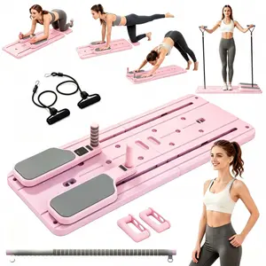 Foldable Pilates Equipment Set, Pilates Board, Multifunctional Pilates Equipment, 5-in-1 Home Pilates Machine, Includes Pilates Bar, Resistance Bands, Timer