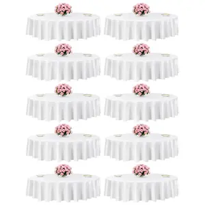 fathersdaygift VEVOR White Round Tablecloths 10 Pack, 90 Inches in Diameter, Stain- Wrinkle- Resistant, Machine Washable Table Clothes, Polyester Fabric Table Covers for Wedding, Party, Banquet, Formal Events