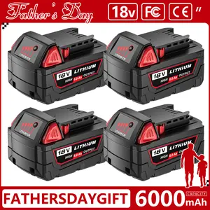 Upgraded 4-Pack 18V 6.0Ah M18 Lithium Replacement Battery, High Output Battery with LED Indicator & Multi Safety Protection, Compatible with Milwaukee 48-11-1862 48-11-1852 48-11-1882 Cordless Power Tools