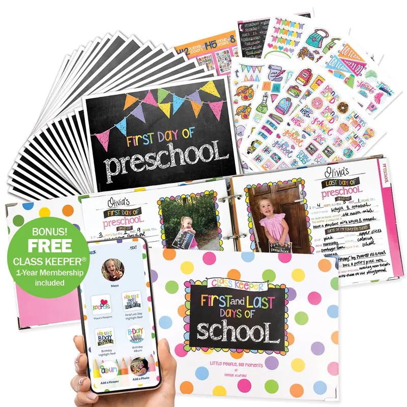 Parents' Journaling Scrapbooking Kit - Compact Office Stationery, Double-Sided Signs, Easy-Use Templates, Photo Organizer, Class Keeper, Photo Prop Deck, Stickers, BONUS Mobile App Membership for 1st Day of School Memory Keep & Personalization Crafts