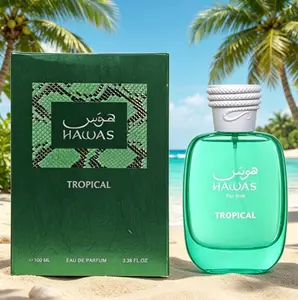Hawas For Him Tropical EDP Spray 3.38 fl.oz 100ml, Men's Vibrant Tropical Fragrance, Fresh Fruity Scent, Long-Lasting Invigorating Aroma, Perfect for Daily Wear, Outdoor Activities, Travel & Casual Occasions