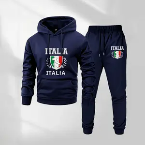 Men's Italian Pattern Hoodie and Drawstring Sweatpants Set, Menswear, Casual Athletic Long Sleeve Hooded Jacket & Trousers for Fall & Winter, Men's Clothing for Daily Wear, Sportswear Indoor Outdoor, Tracksuit