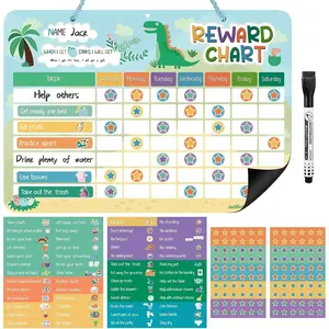 Reward Chart for Kids, Dinosaur Magnetic Behavior Chart for Kids at Home with 26 Chore Charts, 120 Magnetic Star Stickers Dry Erase Responsibility Chart for Toddlers Potty Training