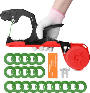 Tying Machine with Green Tape, Tapener Tying Tool for Tomato, 420g  Tape  for Climbing , 10000 count Staples 20 Rolls Tape (Red)