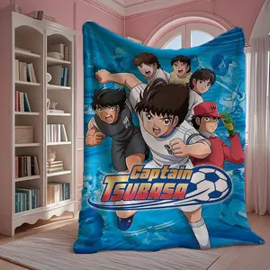1pc Captain Tsubasa Anime Print Flannel Blanket - Vibrant Soccer-Themed Design, Soft & Cozy for Sofa, Office, Travel - All-Season Comfort, Digital Print, Home Decor Accessory, Cozy Home Accessory | Anime Character Print | Plush Texture 655