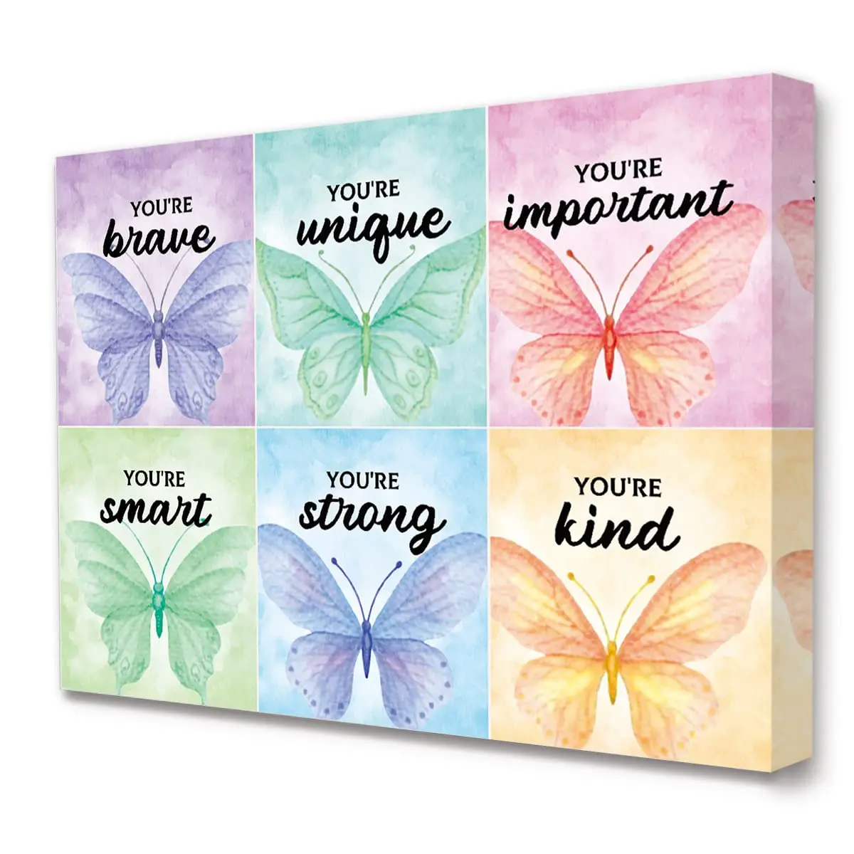 Affirmation Colorful Butterfly Canvas Wall Art You Are Brave Inspirational Quote Framed Artwork Ready To Hang For Teens Home Bedroom Decor 12 X 15 Inches