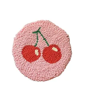 Cherry Punch Needle Coaster - Handmade Tableware with Cherry Design