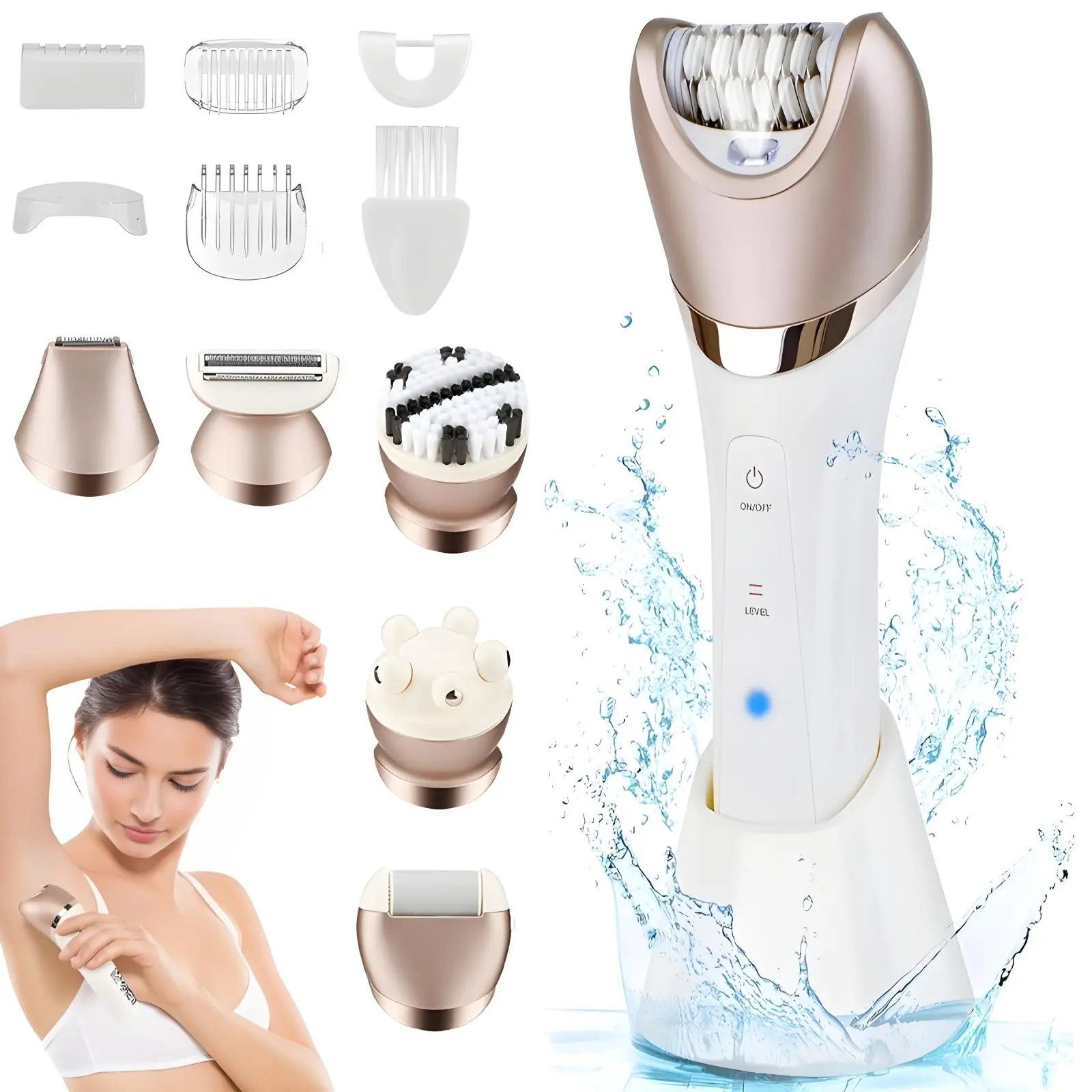 Multifunctional Women's Electric Shaver Set, Portable 6-In-1 Painless Dry/wet Use, USB Rechargeable, Gift for Girlfriend Wife