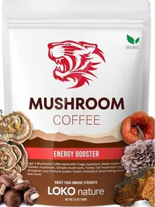 Tiger Organic 5 Mushroom Instant Coffee – 30 Servings with 100% Arabica | Immune System Booster, Reishi, Maitake, Shiitake, Chaga & Turkey Tail Mushrooms | Gluten & Dairy Free, Vegan - Natural Energy