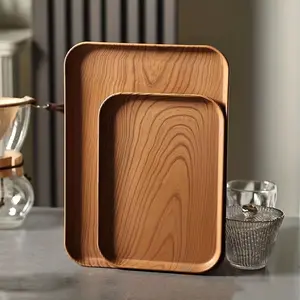 1pc, Tea Cup Tray, Plastic Rectangle Coffee Tray, Plastic Wooden Pattern Dessert Tray, Decorative Fruit Tray,Breakfast Food Tray, Multifunctional Snac, Kitchenware