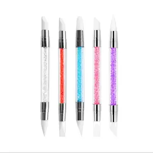 5pcs Nail Art Sculpture Pens, Dual-Head Silicone Nail Tools, Acrylic Handle, Sticker Press Machine, Flower Brush, Mirror Powder, 5 Colors