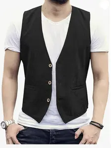 Men's Linen Cotton Summer Suit V-Neck Vest