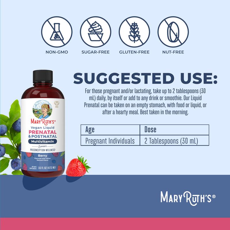 MaryRuth’s Prenatal & Postnatal Liquid Multivitamin - Sugar Free - Vegan - Non-GMO - 16oz