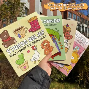 Cartoon Pattern Coloring Book, Coloring Gift Book, 2/4 Counts/set Stress Relief Coloring Book, Kill Time Graffiti Painting Drawing Art Book, Art Supplies for Adults & Teens