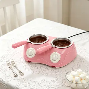 CNCEST Dual Chocolate Melting Pot 2-Temperature Settings (109°F & 140°F) with 9 Molds & Tools Pink Electric Fondue Set for Baking & Candy Making