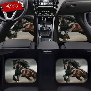 Car Foot Mats Set of 4, Mustang Pattern, Durable and Easy to Clean, Universal Fit, Car Interior Decoration, Protects Car Floor, Comfortable Grip