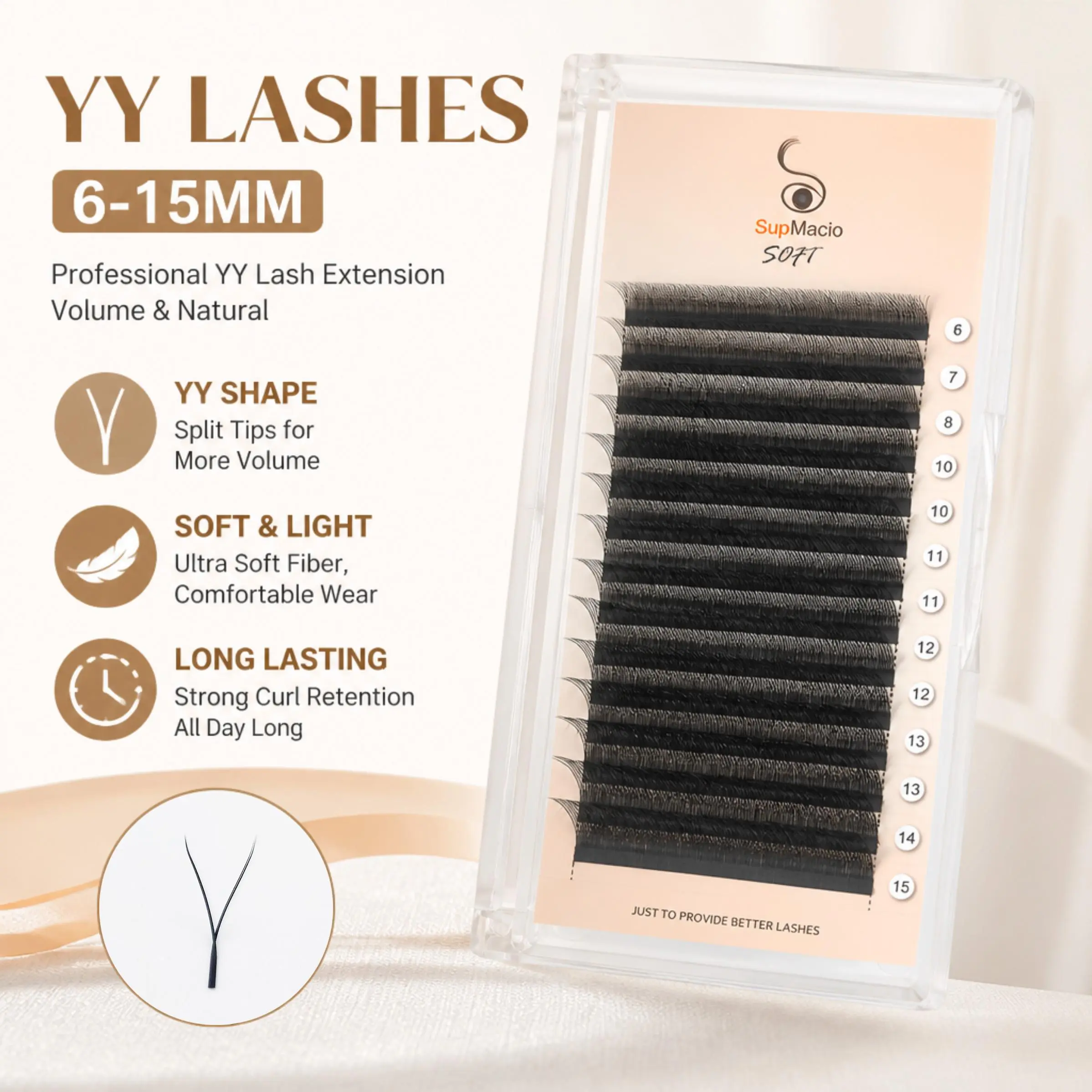 Supmacio YY Lash 6mm 7mm Y Shape Eyelashes Extension 2D 6-15mm Two Tip Eyelashes Brazilian Volume Fan Lash Supplies Mesh Lashes 2026 New
