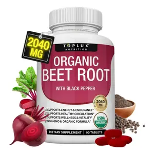 Toplux Organic Beet Root Tablets -  Nitric Oxide Booster Beetroot Supplement 2040mg-5Tp Dietary Vitamin Edible