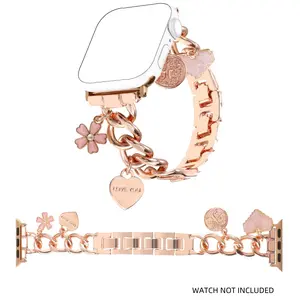 Fashionable Metal Watch Band with Cute Key Love Charms Pendants, Cuban Chain Band for iWatch Series 10 9 8 7 6 5 4 3 SE Ultra 2, Watch Accessories, Wearable