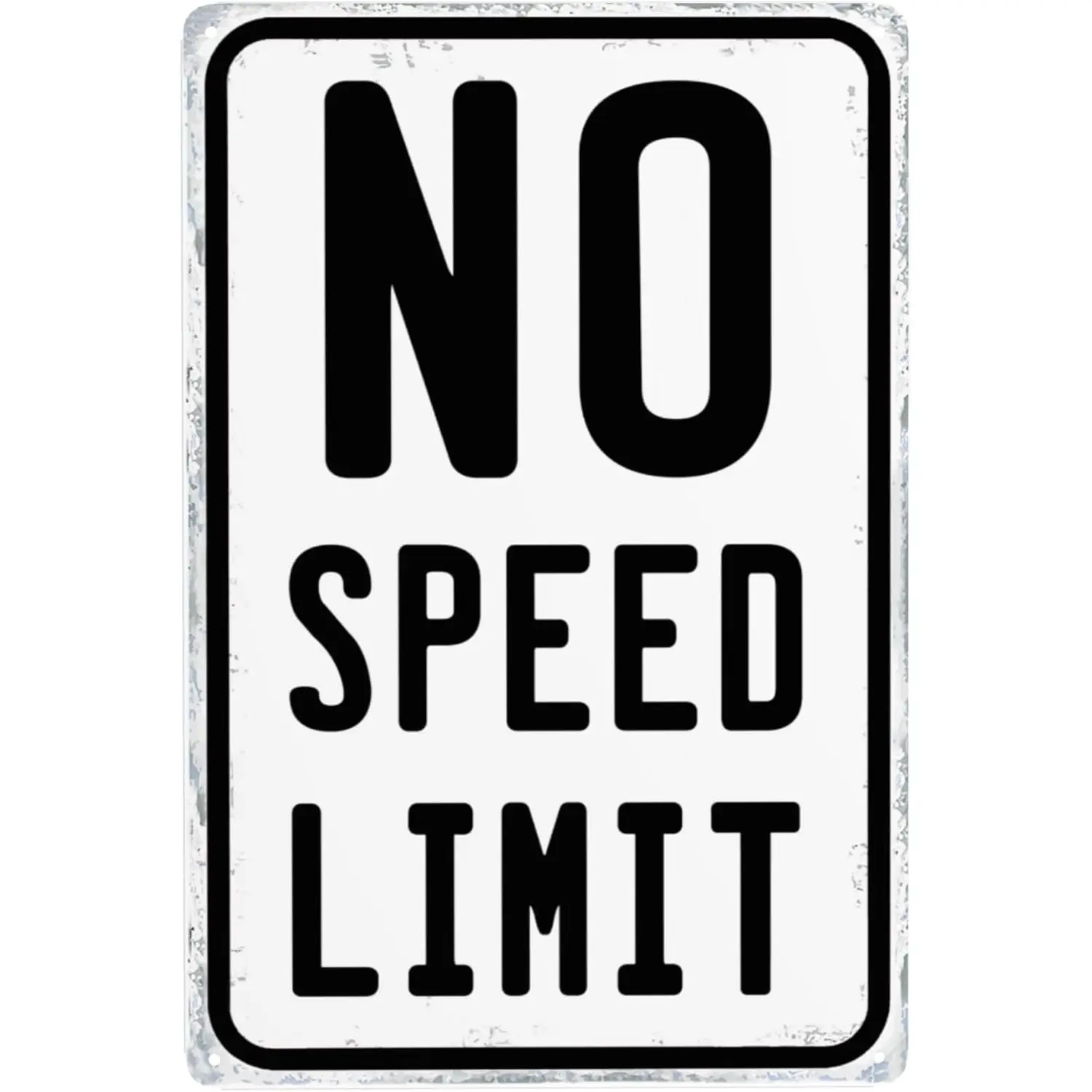 Bold Alert, Vintage "No Speed Limit" Metal Street Sign - 8" x 12" Retro Reproduction, Distressed Look for Road Safety Alert, Road Safety Sign | Distressed Design | Weathered Appearance