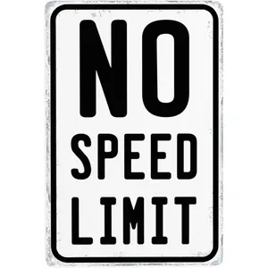 Bold Alert, Vintage "No Speed Limit" Metal Street Sign - 8" x 12" Retro Reproduction, Distressed Look for Road Safety Alert, Road Safety Sign | Distressed Design | Weathered Appearance