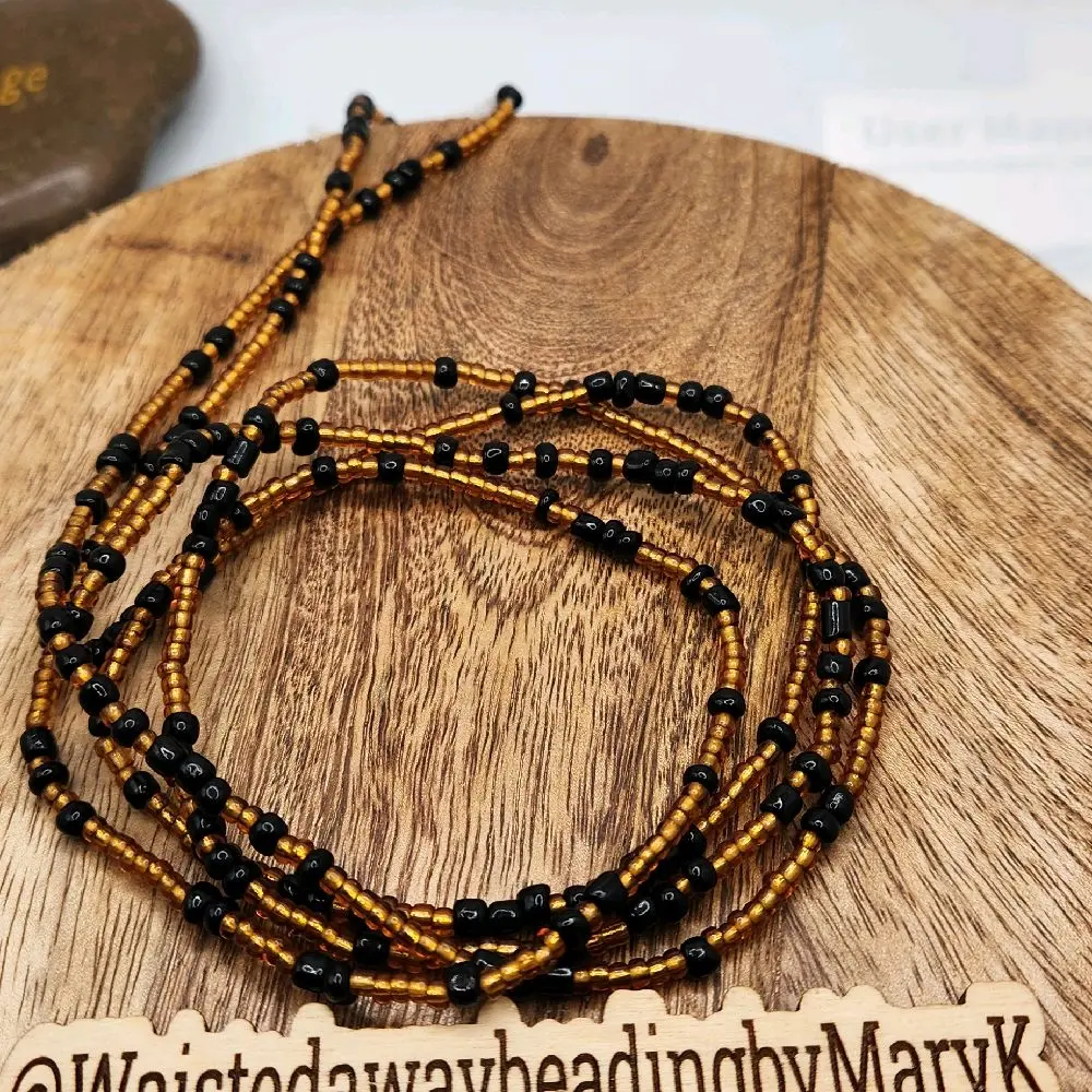 Black and Gold Waistbeads - Stylish Beaded Waist Accessory for Women's Fashion